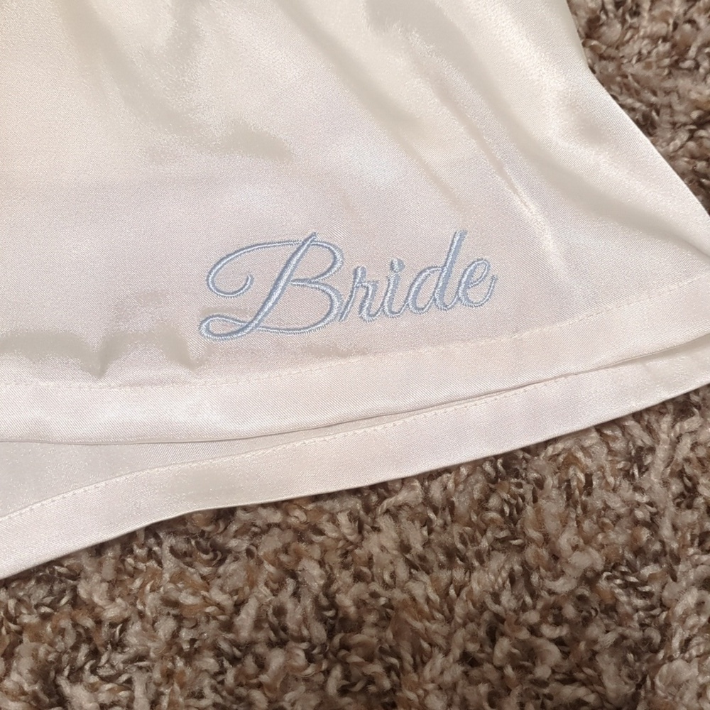 In Bloom by Jonquil white satin baby blue trim bride graphic sleep shorts - Picture 2 of 9